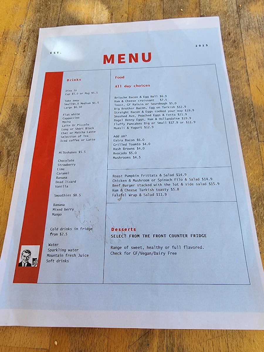 Menu, The Spare Room