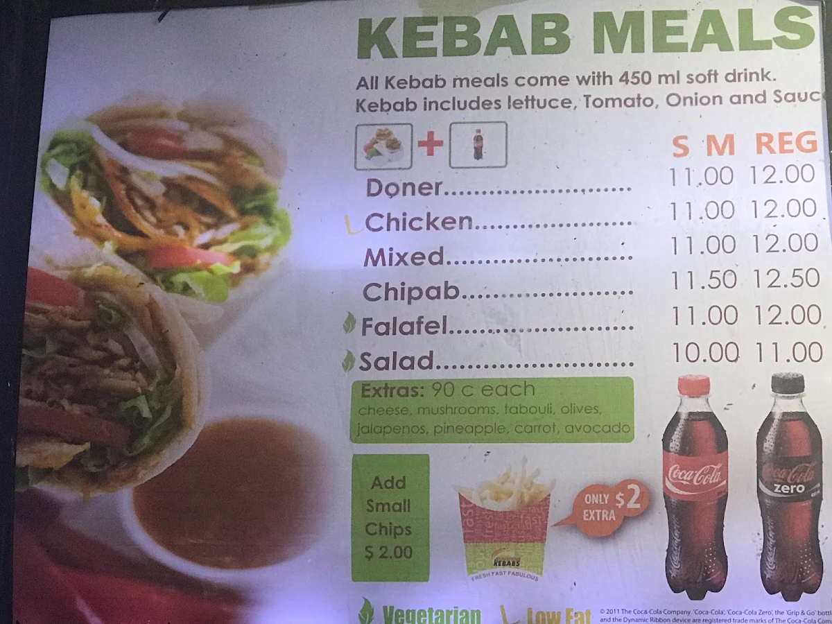 Menu, Sunshine Kebabs - George St