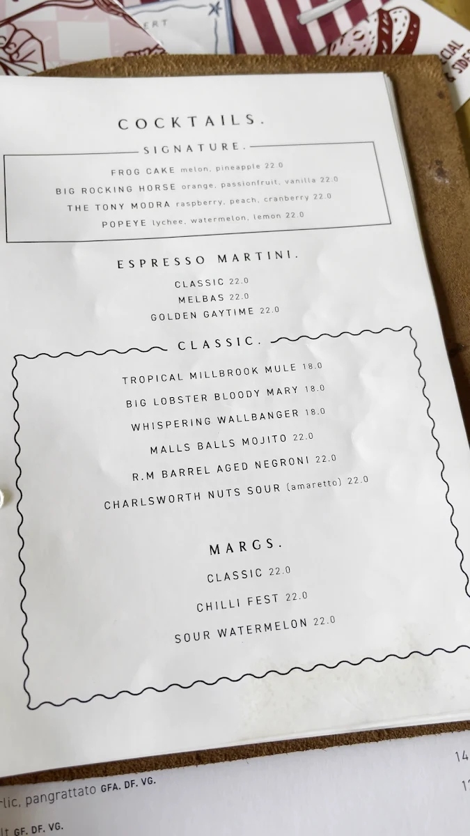Menu, Inglewood Inn