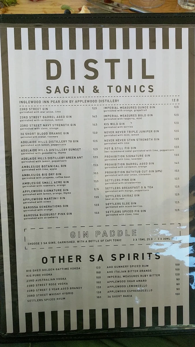Menu, Inglewood Inn