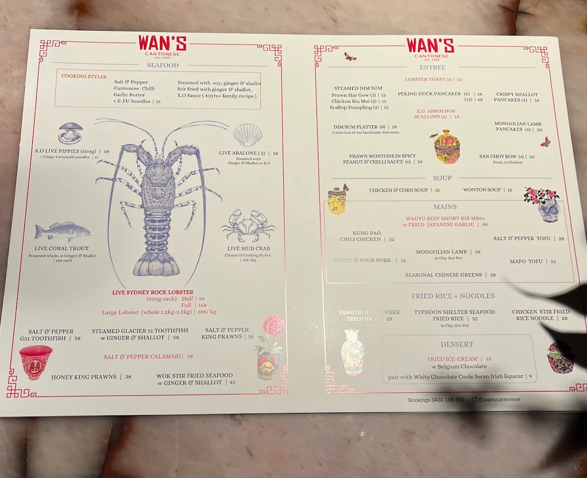 Menu, Wan’s Cantonese