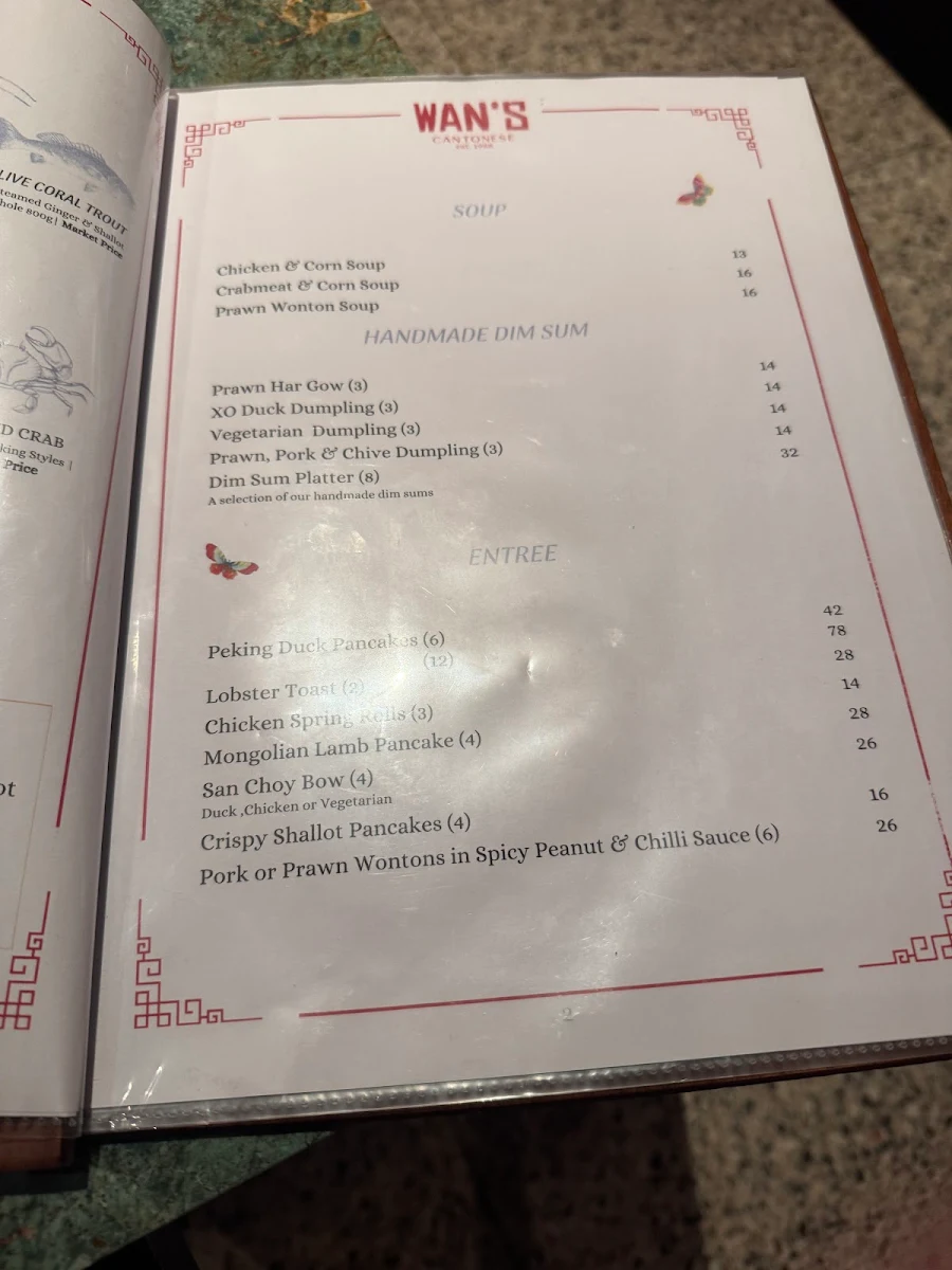 Menu, Wan’s Cantonese