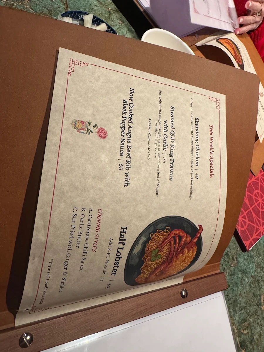 Menu, Wan’s Cantonese