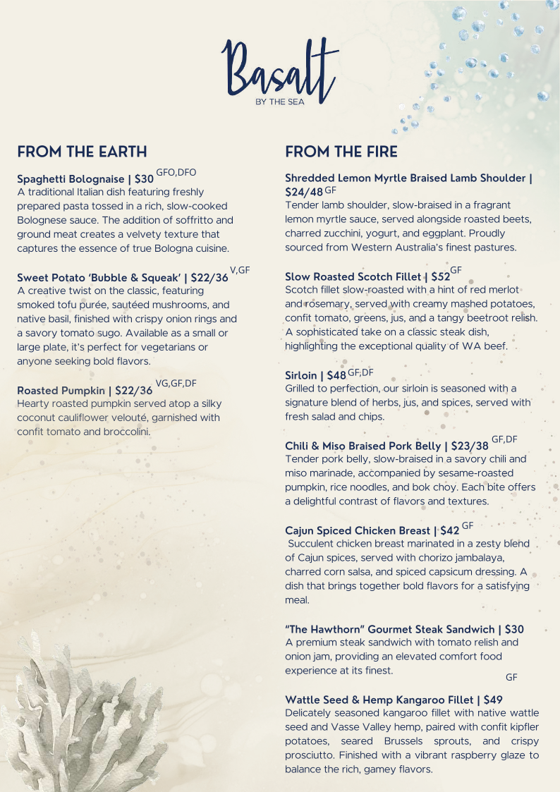 Menu, Basalt by the Sea