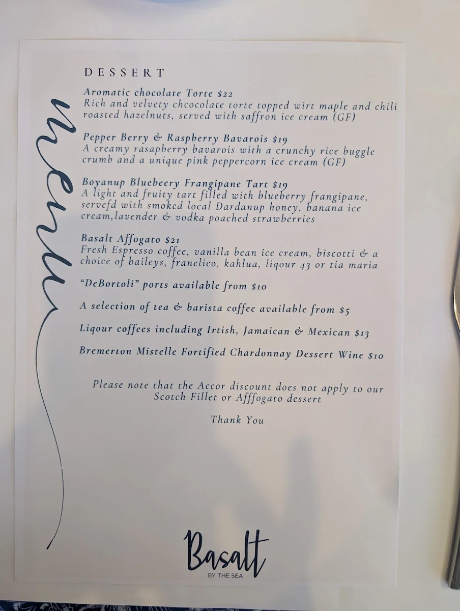 Menu, Basalt by the Sea