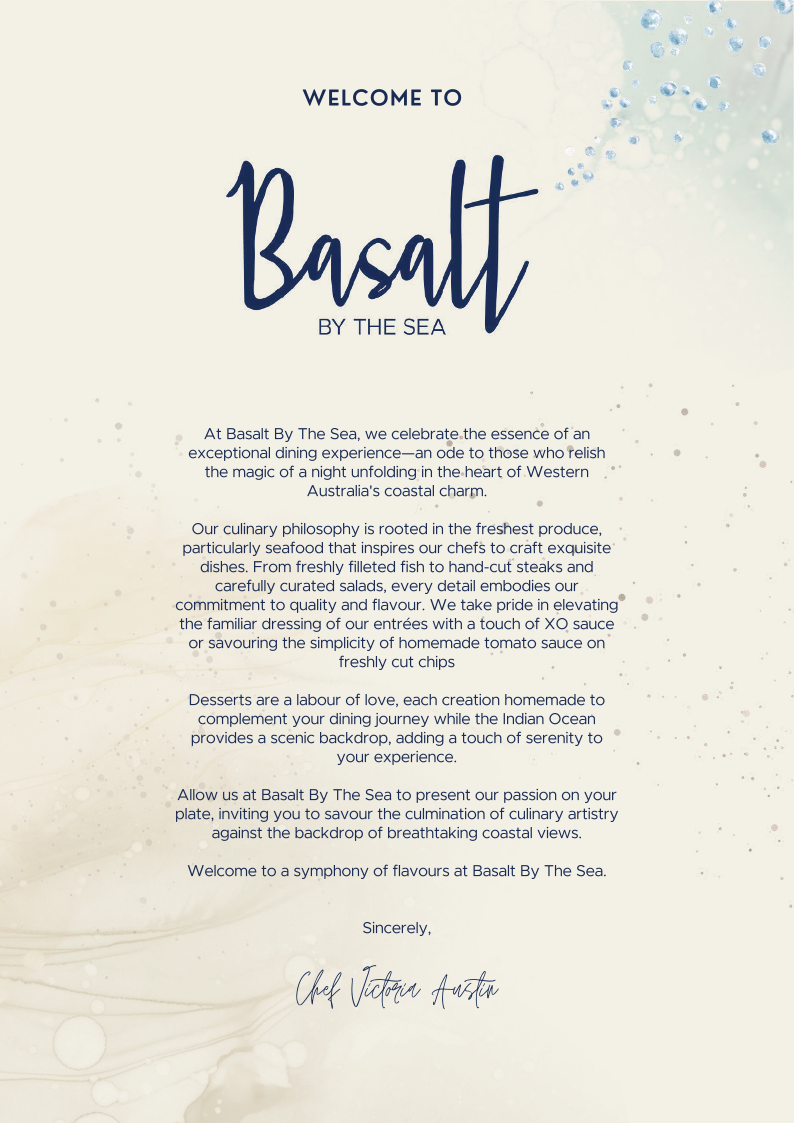 Menu, Basalt by the Sea