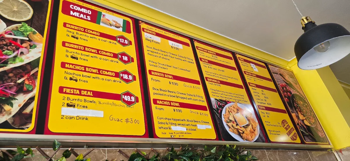 Menu, El Seńor Mexican Taqueria