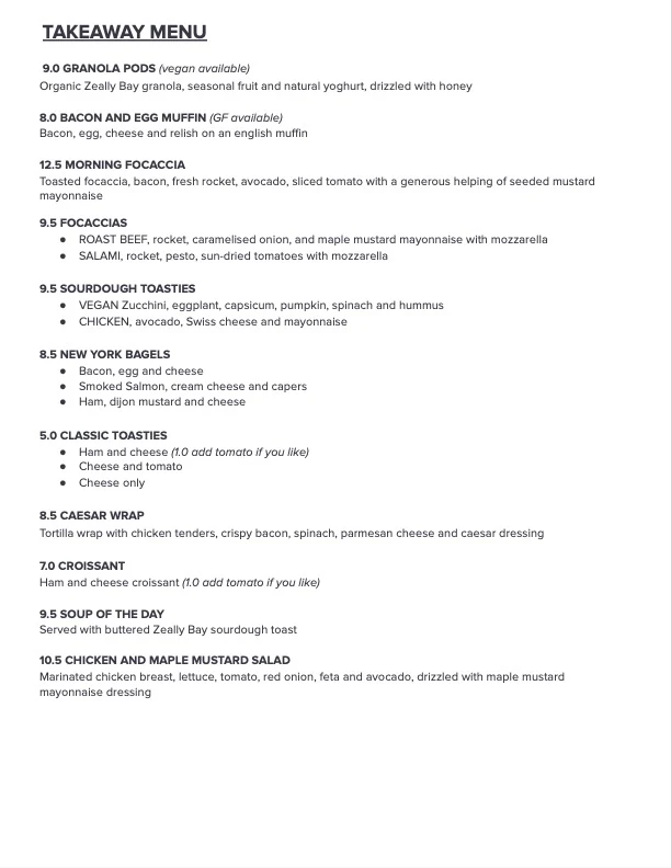 Menu, Verdure Bistro