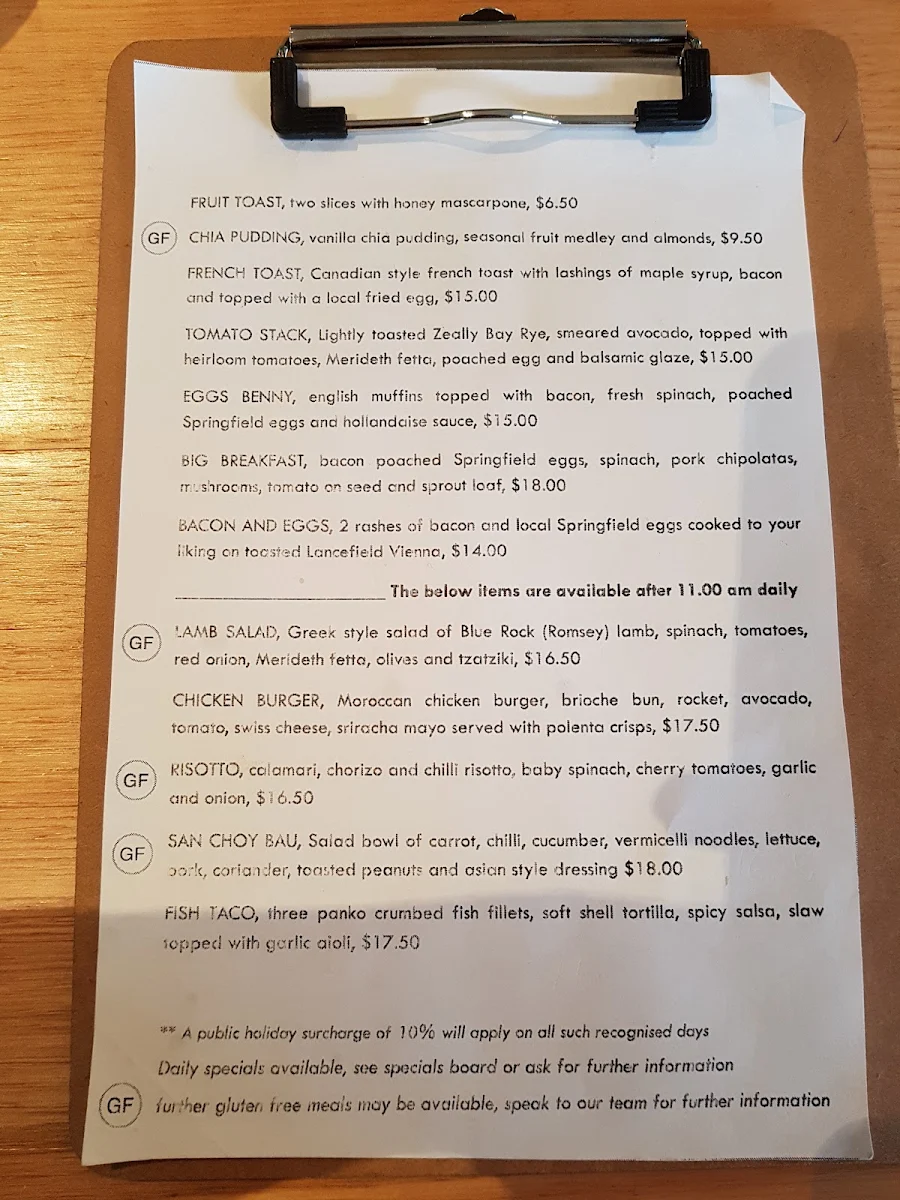 Menu, Verdure Bistro