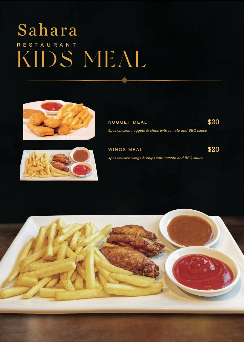 Menu, Sahara Restaurant