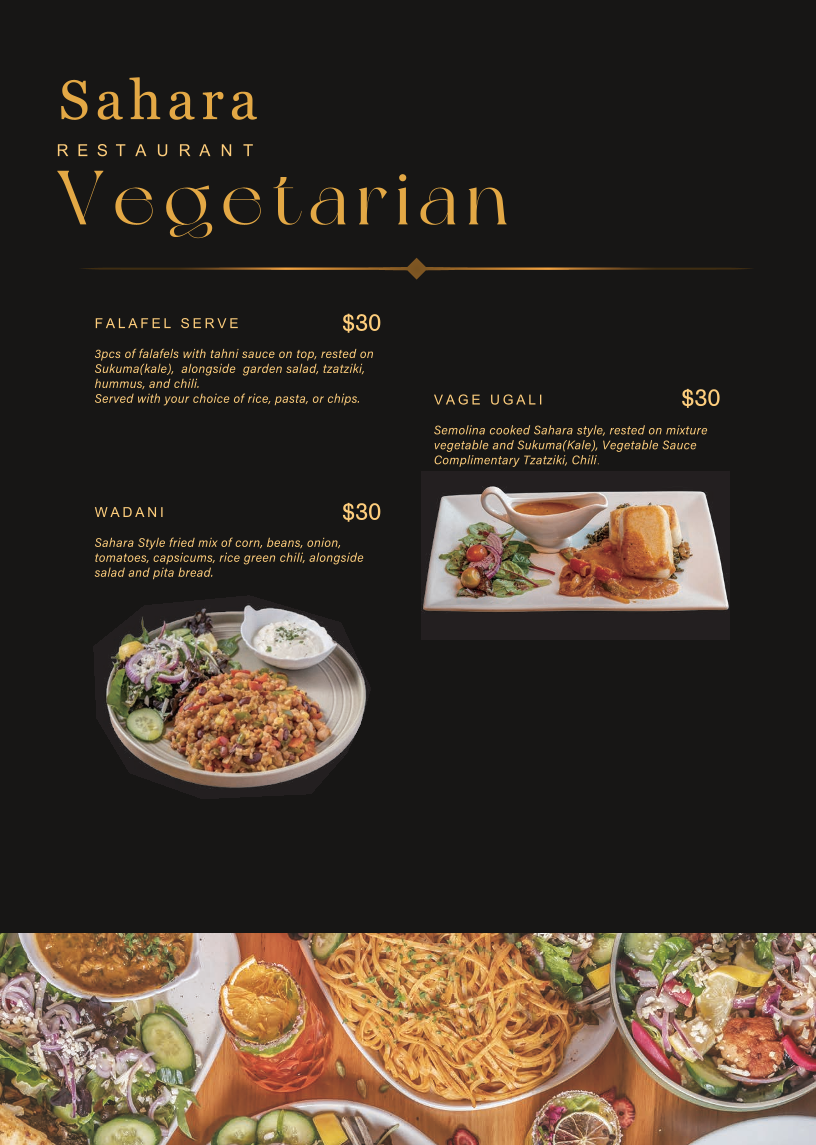Menu, Sahara Restaurant