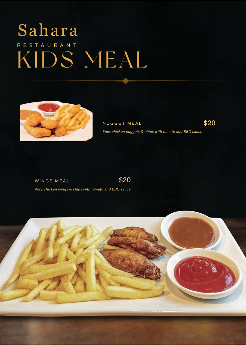 Menu, Sahara Restaurant