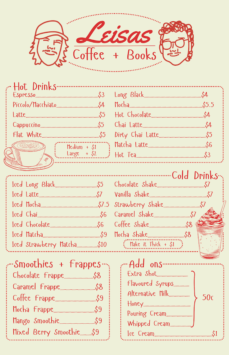 Menu, Leisas Cafe
