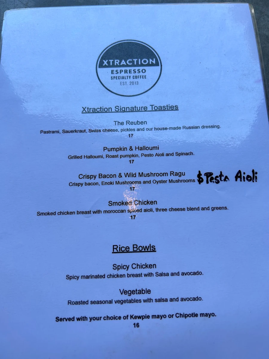 Menu, Xtraction espresso