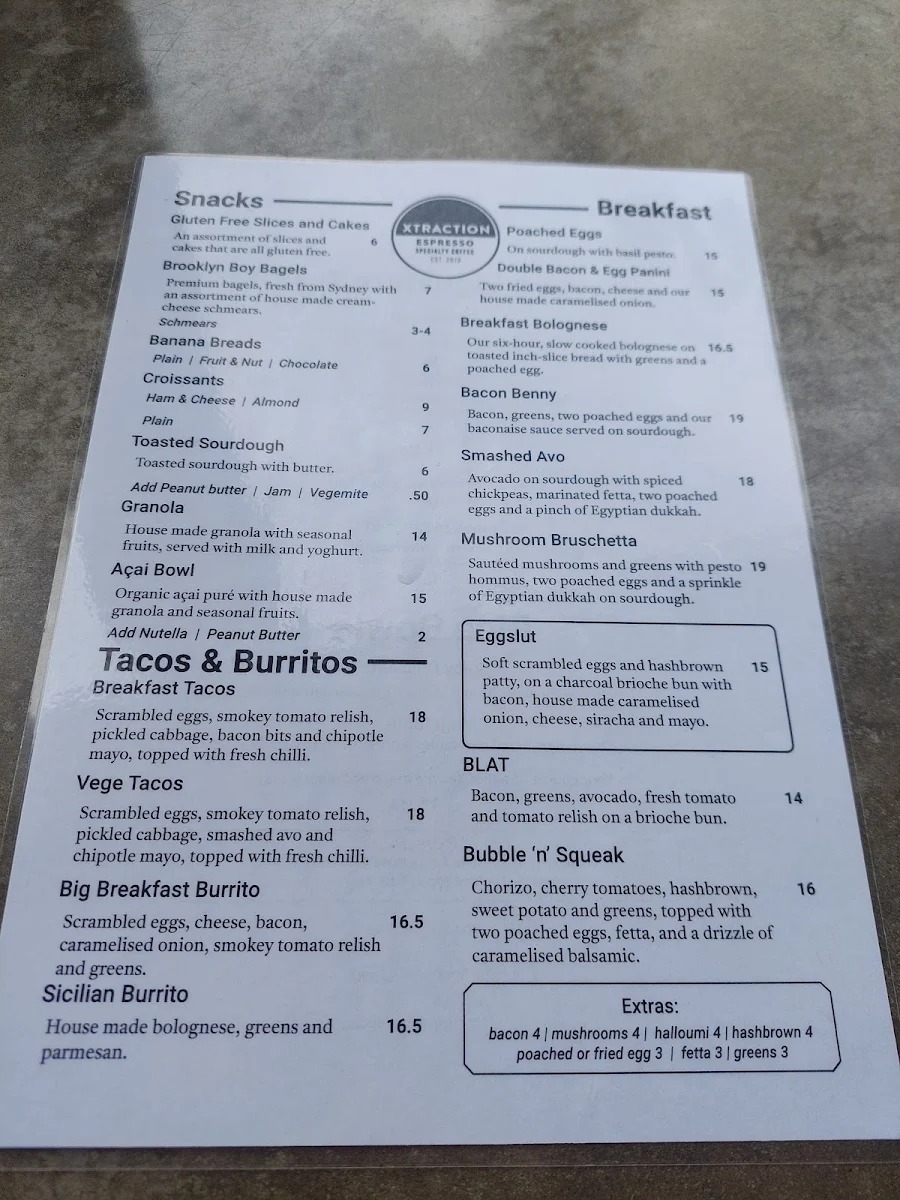 Menu, Xtraction espresso