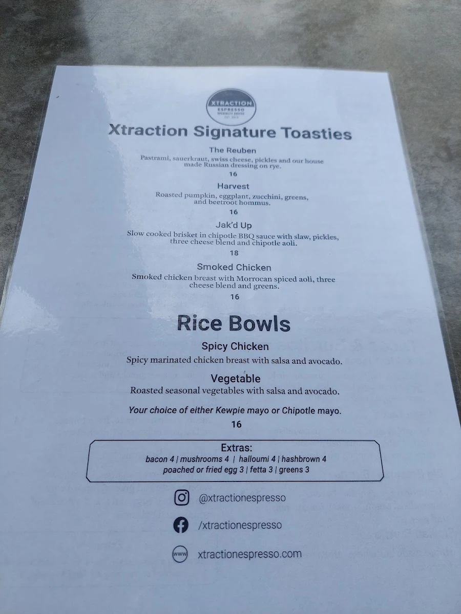 Menu, Xtraction espresso