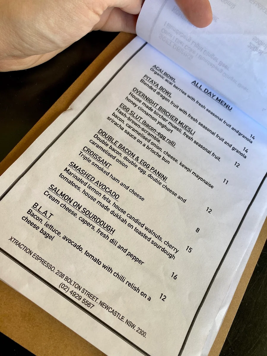 Menu, Xtraction espresso