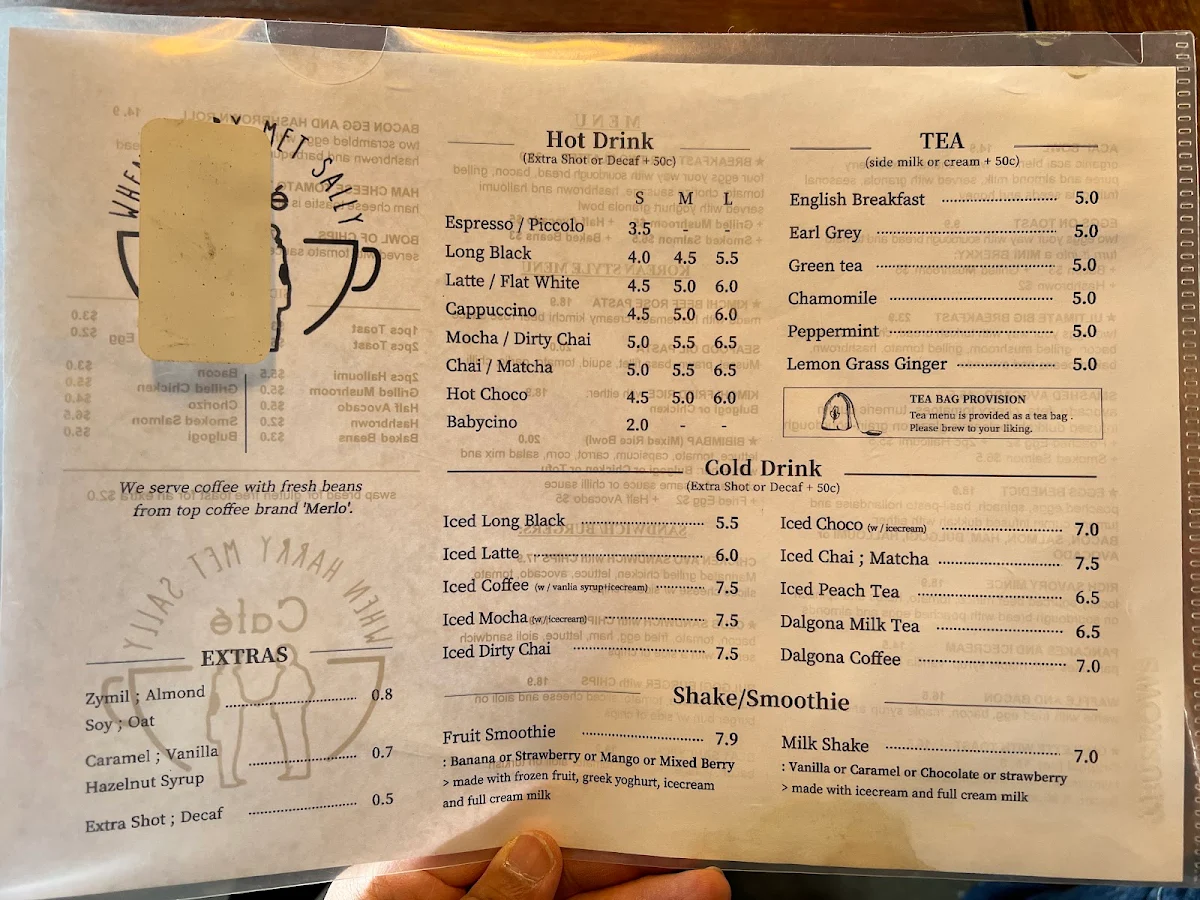 Menu, When Harry Met Sally Cafe
