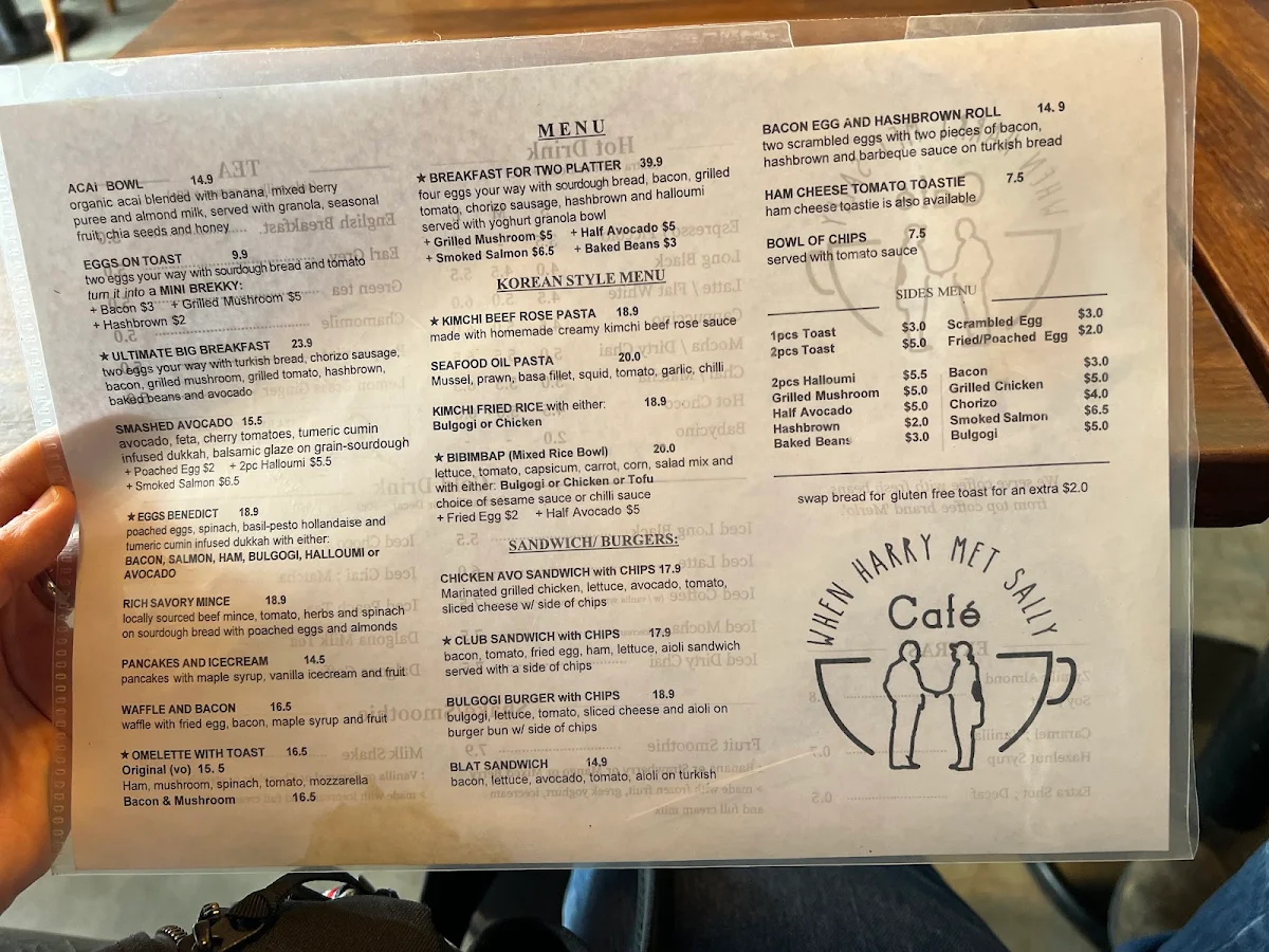 Menu, When Harry Met Sally Cafe