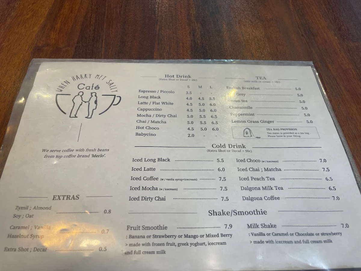 Menu, When Harry Met Sally Cafe