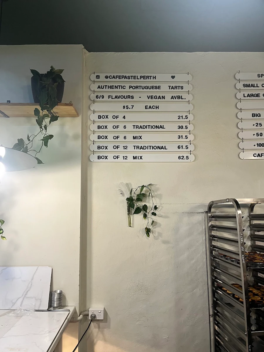 Menu, Cafe Pastel - Portuguese Tart Cafe Perth
