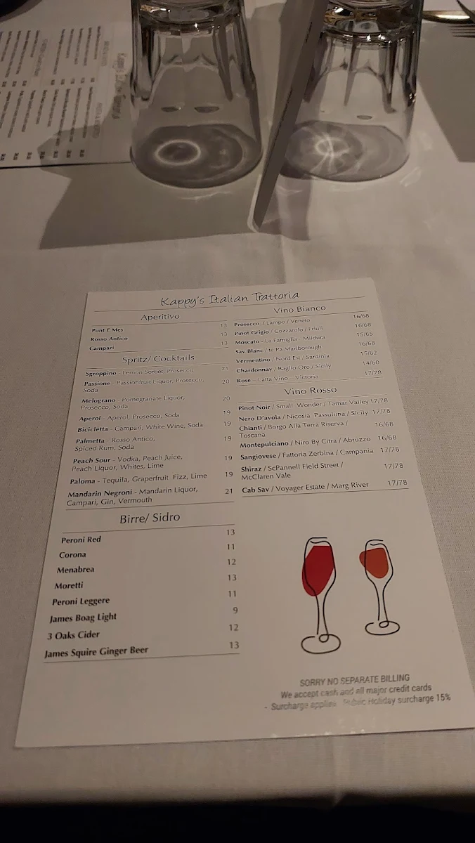 Menu, Kappy's Restaurant