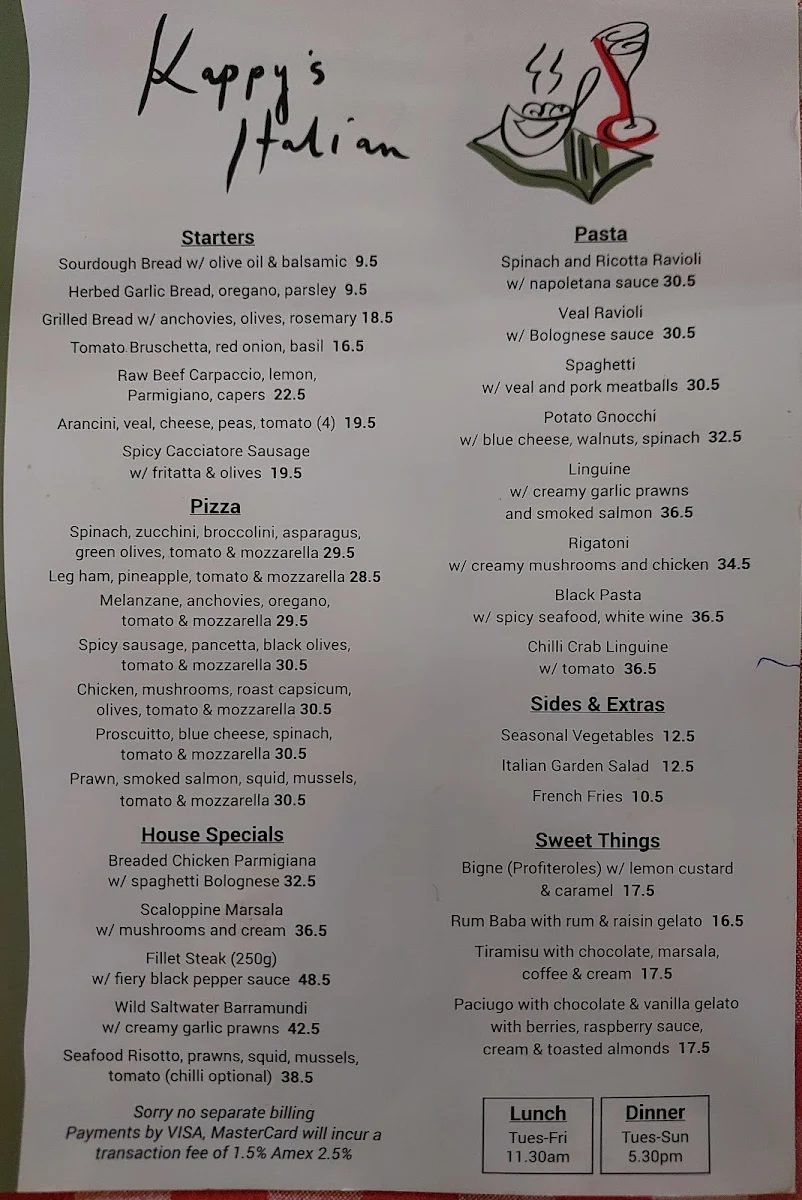 Menu, Kappy's Restaurant