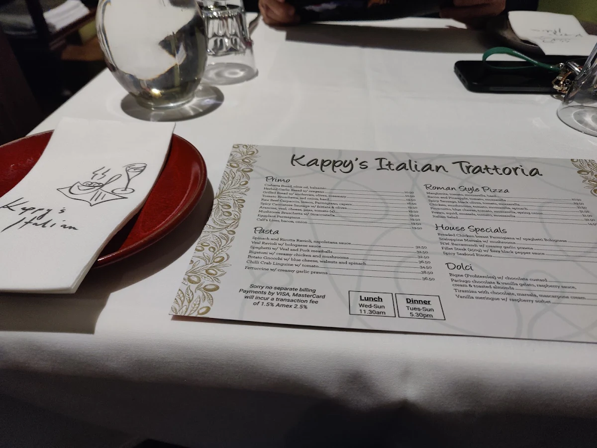 Menu, Kappy's Restaurant