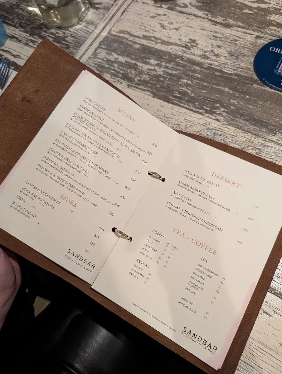 Menu, Sandbar Restaurant & Bar