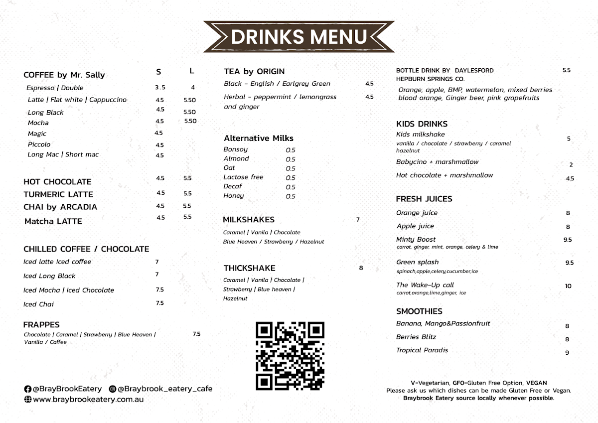 Menu, Braybrook Eatery Cafe