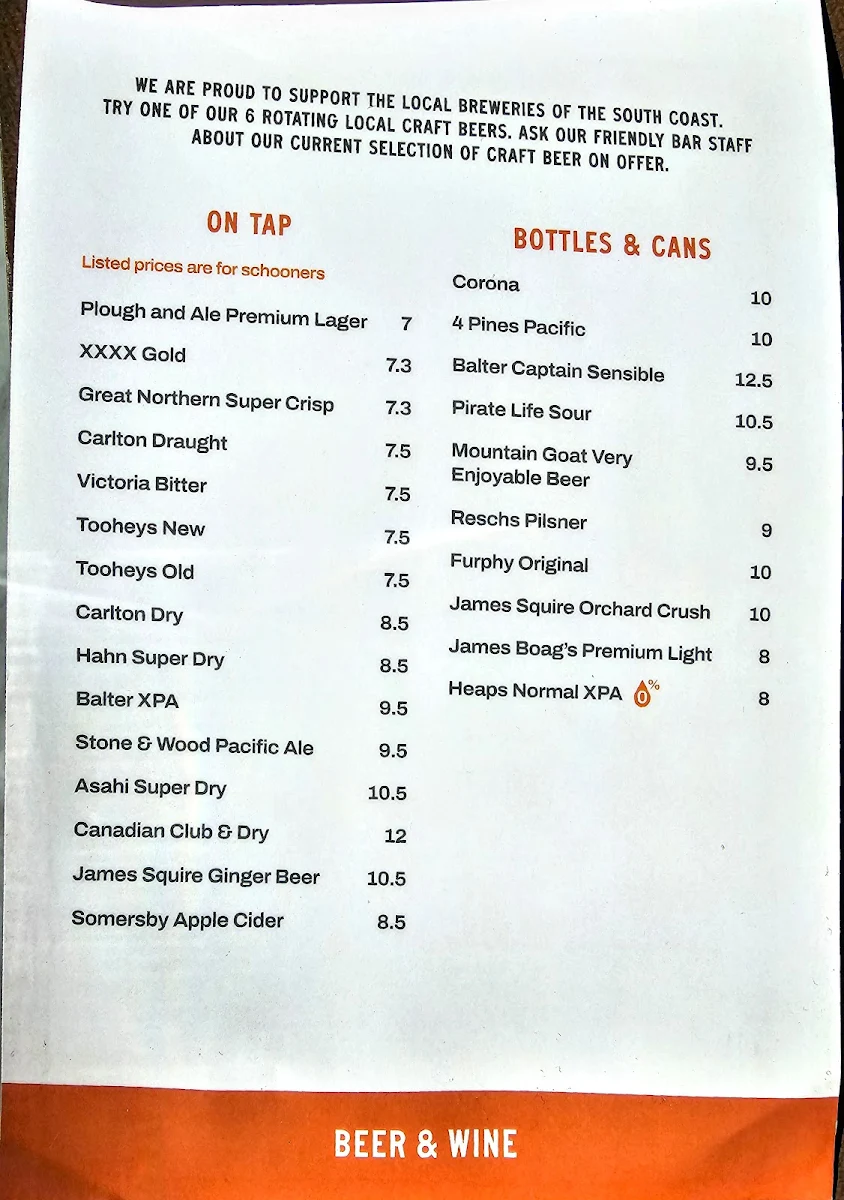 Menu, The Plough & Ale