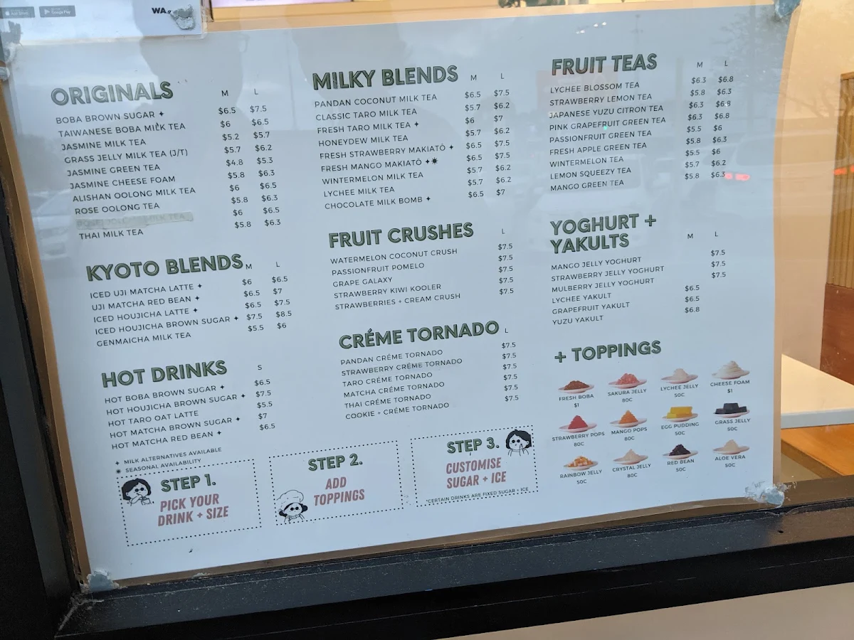 Menu, BOBABOBA MORLEY