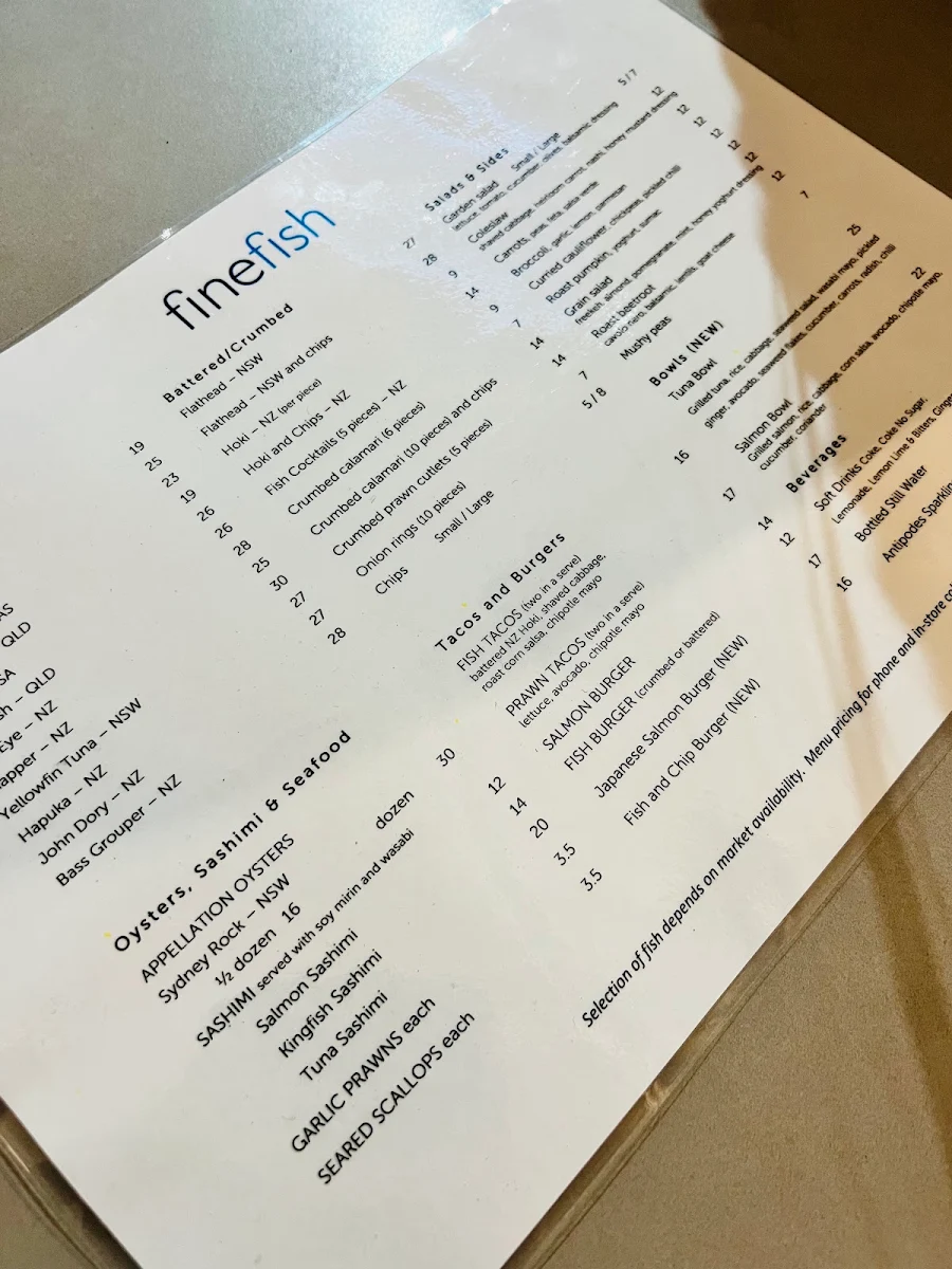 Menu, Finefish - (now Fitchies)