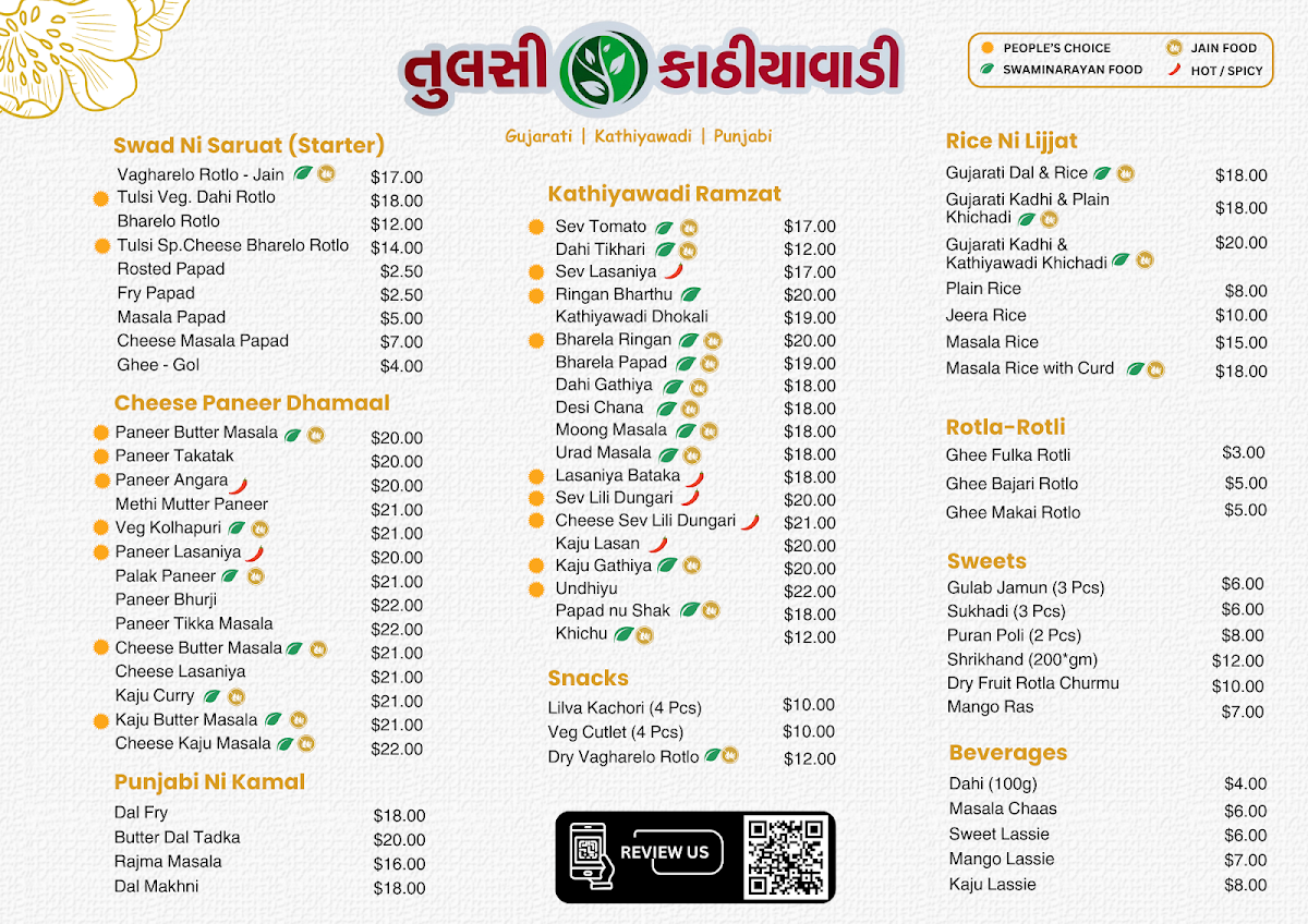 Menu, Tulsi Kathiyawadi