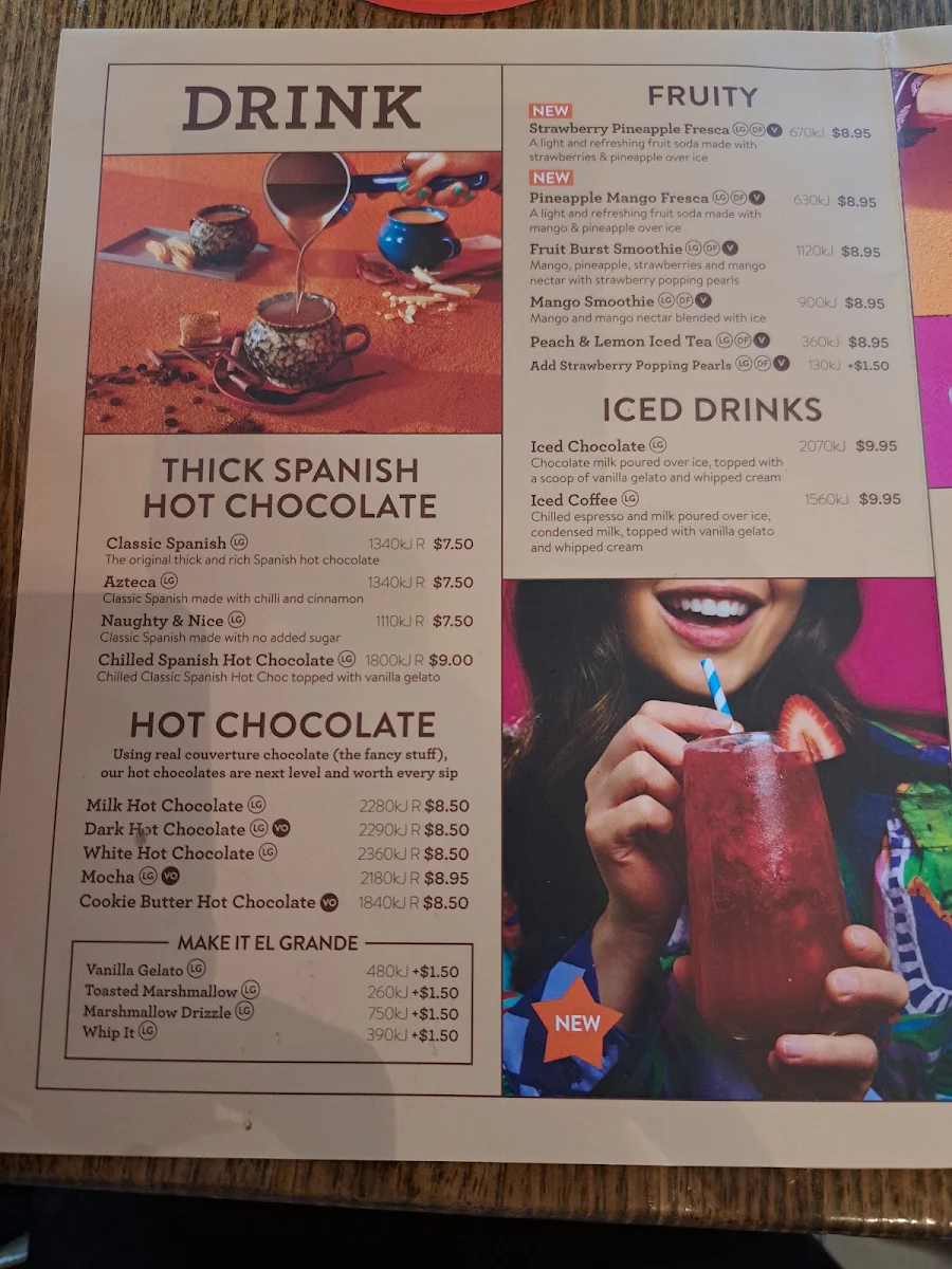 Menu, San Churro Karrinyup