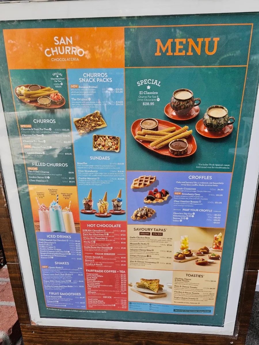 Menu, San Churro Karrinyup