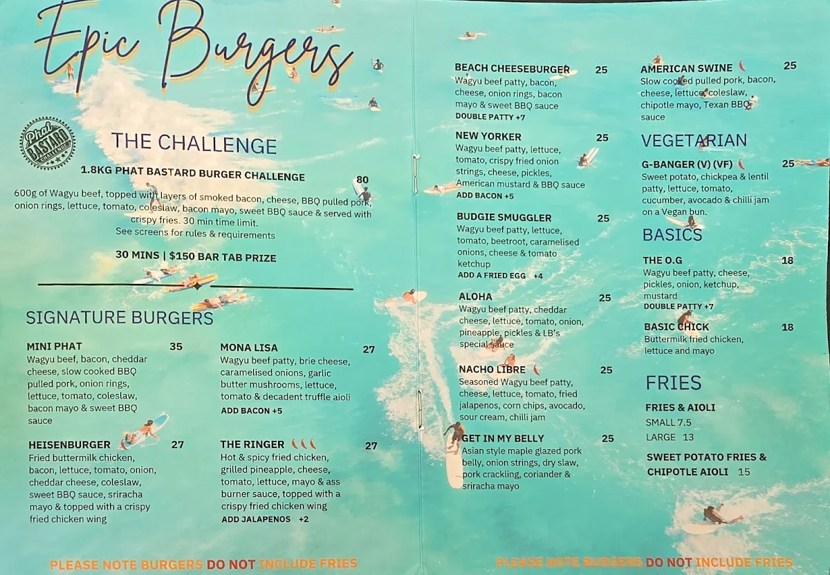 Menu, Longboards Laidback Eatery & Bar