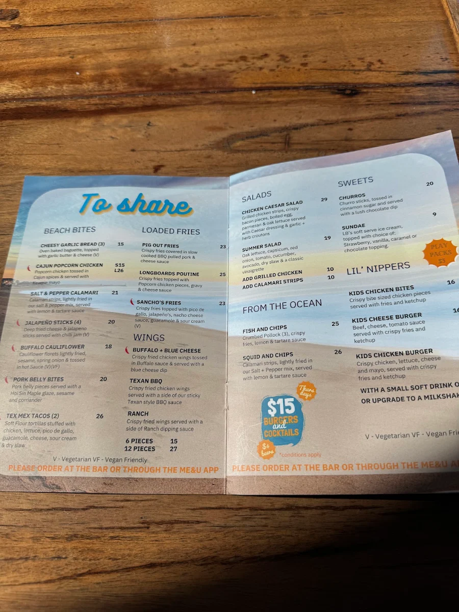 Menu, Longboards Laidback Eatery & Bar