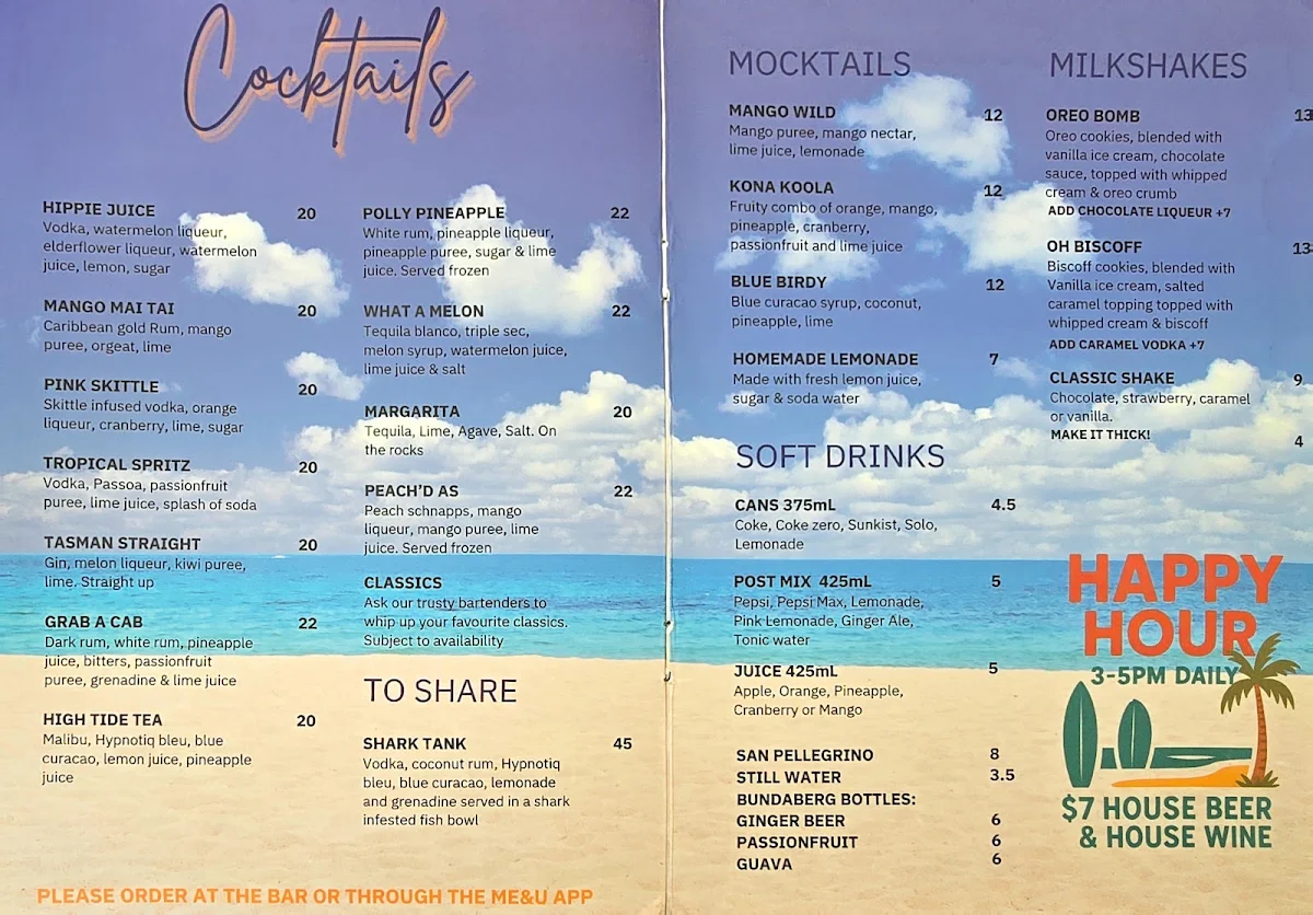 Menu, Longboards Laidback Eatery & Bar