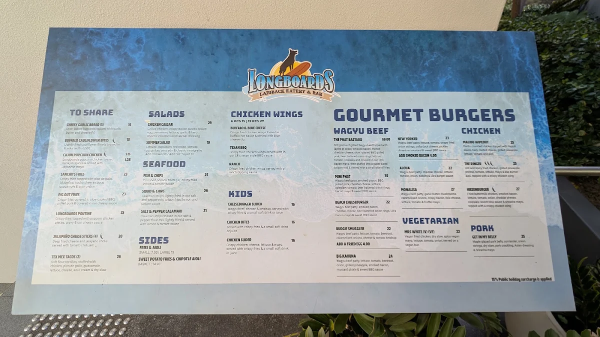 Menu, Longboards Laidback Eatery & Bar
