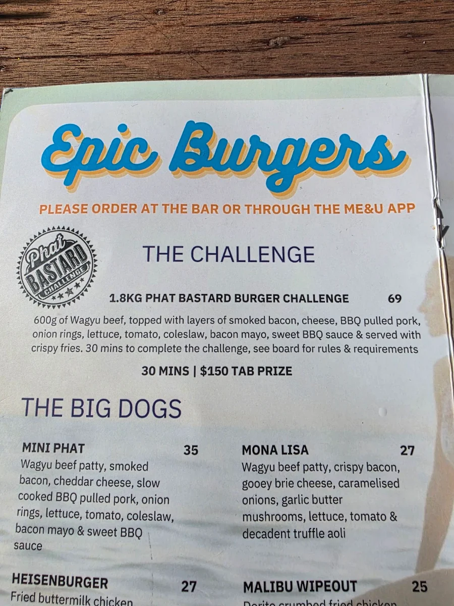 Menu, Longboards Laidback Eatery & Bar