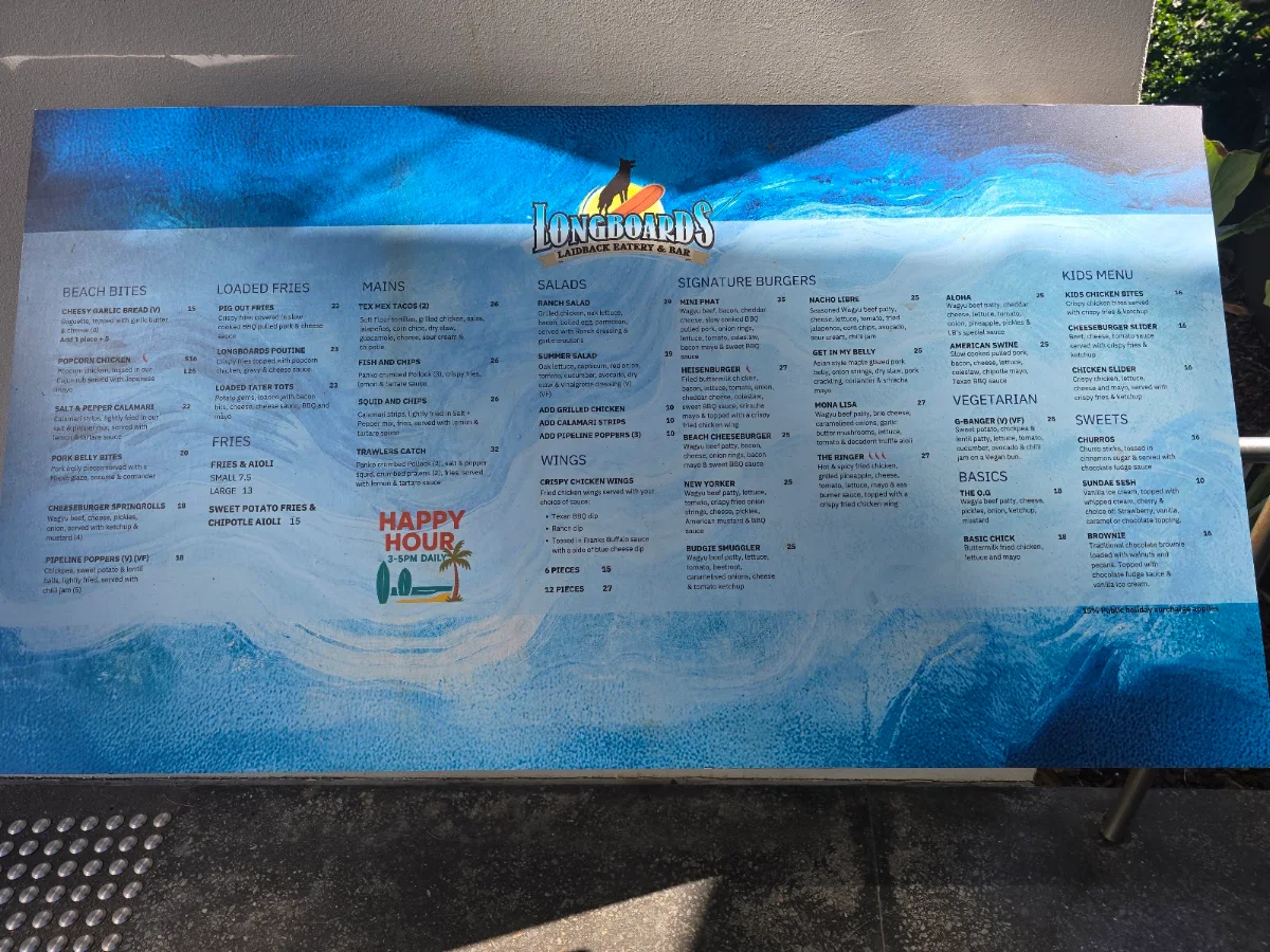 Menu, Longboards Laidback Eatery & Bar