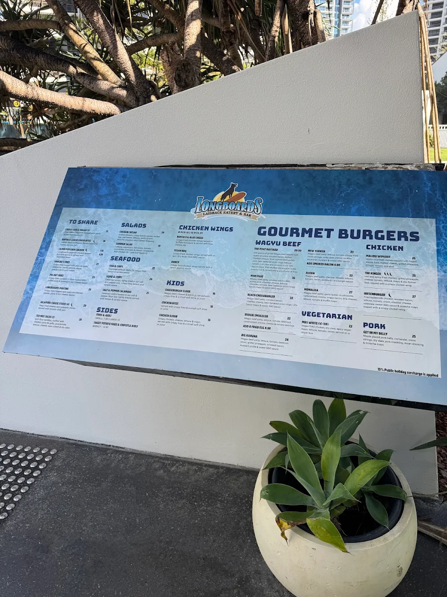 Menu, Longboards Laidback Eatery & Bar