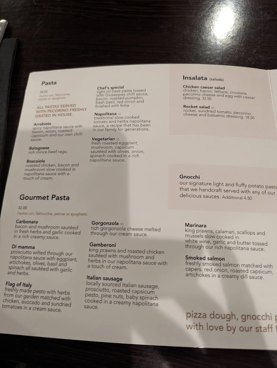Menu, Giuseppe's Restaurant & Bar