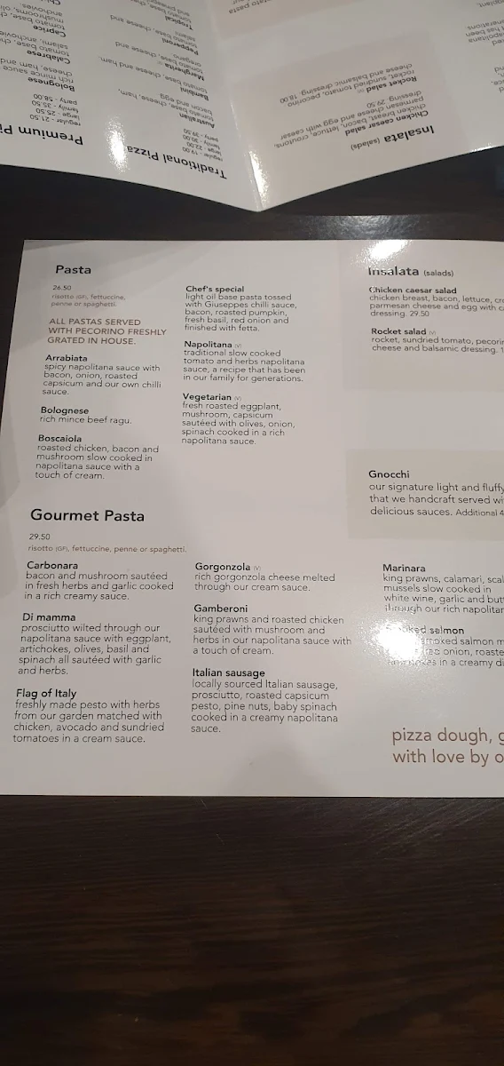 Menu, Giuseppe's Restaurant & Bar