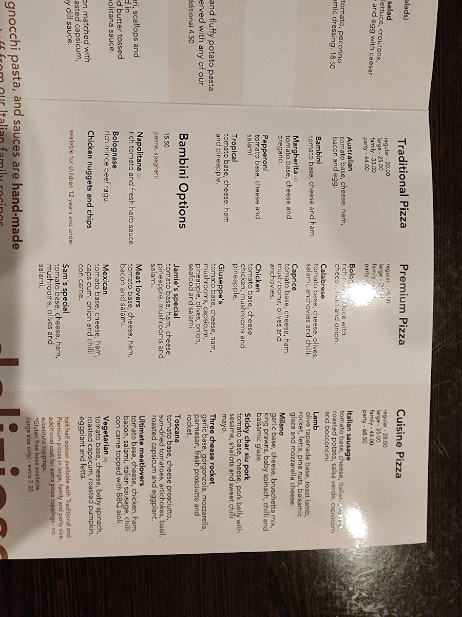 Menu, Giuseppe's Restaurant & Bar