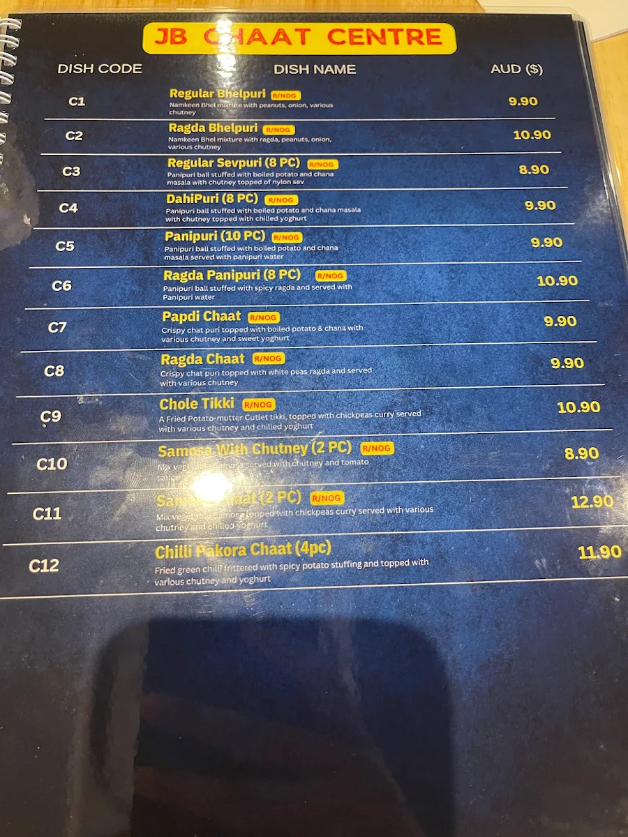 Menu, Jay Bhavani Brisbane - Indian Vegetarian Restaurant
