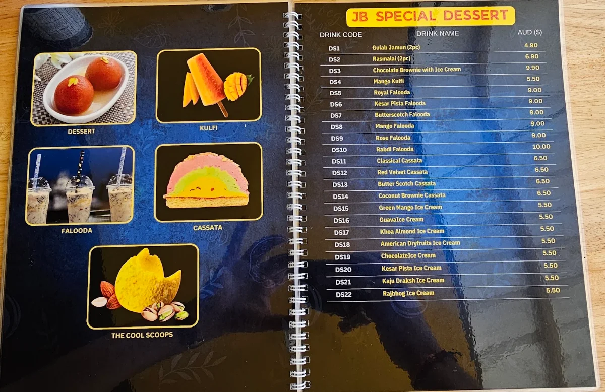 Menu, Jay Bhavani Brisbane - Indian Vegetarian Restaurant