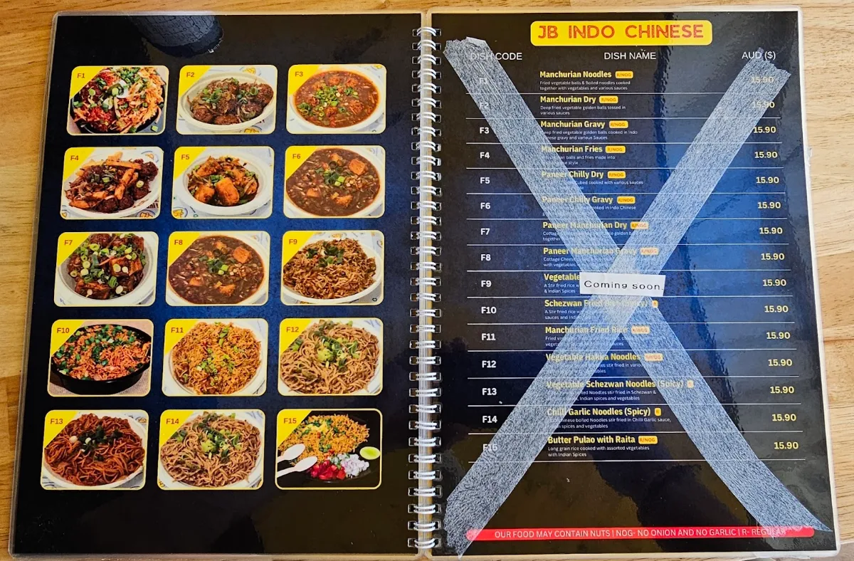 Menu, Jay Bhavani Brisbane - Indian Vegetarian Restaurant