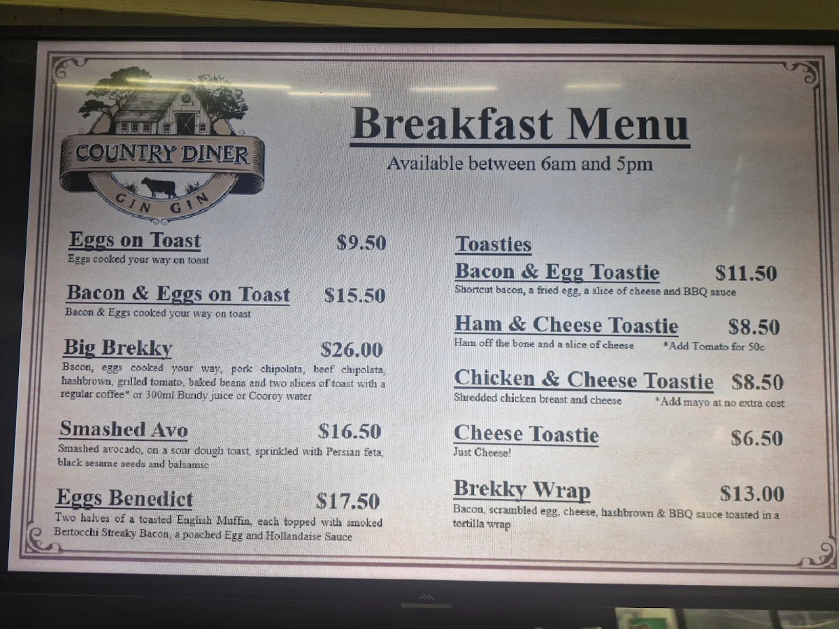 Menu, Country Diner (Starburst Diner)